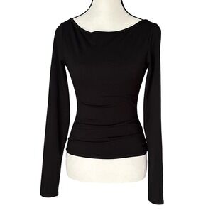Garage Black Long Sleeve Deep Scoop Back Boat Neck Top Womens Small